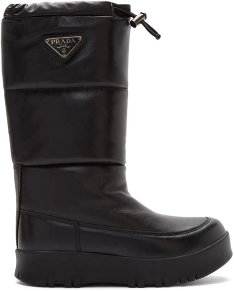 prada black leather moon boots|prada lace up boots.